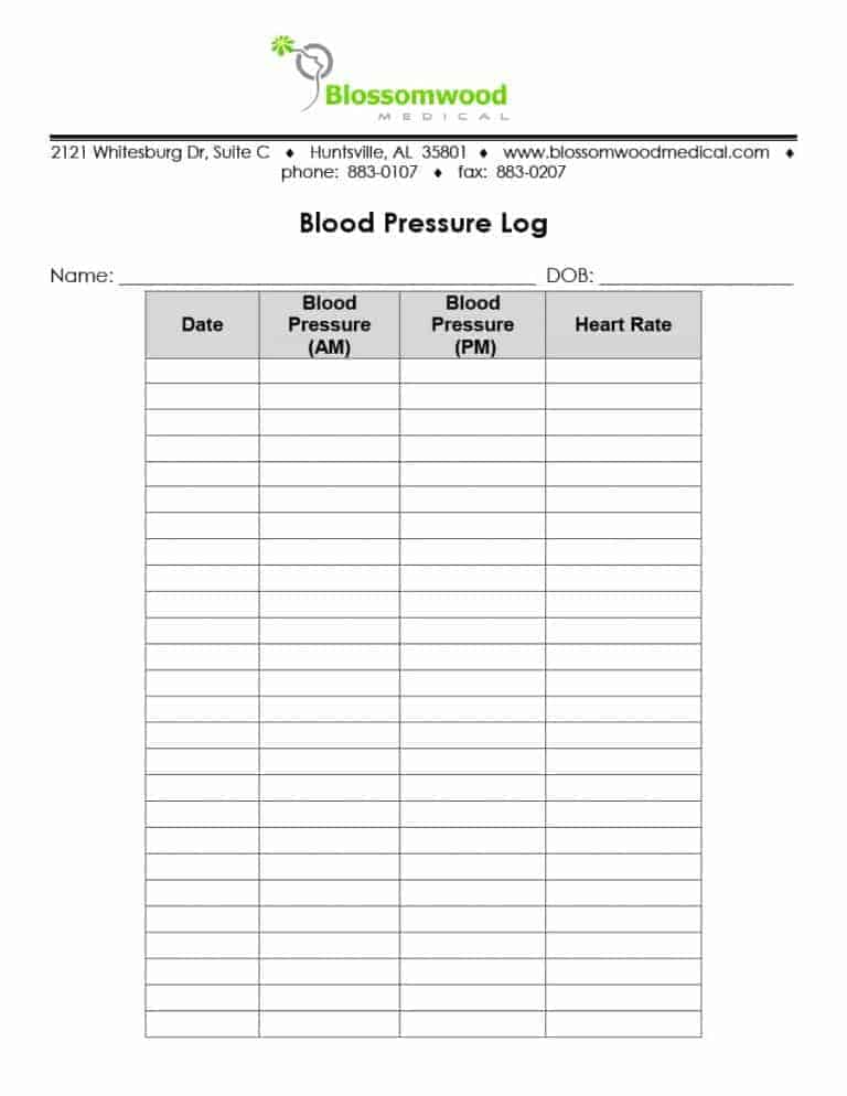 Printable Health Journal Blood Pressure Log Editable Blood Pressure